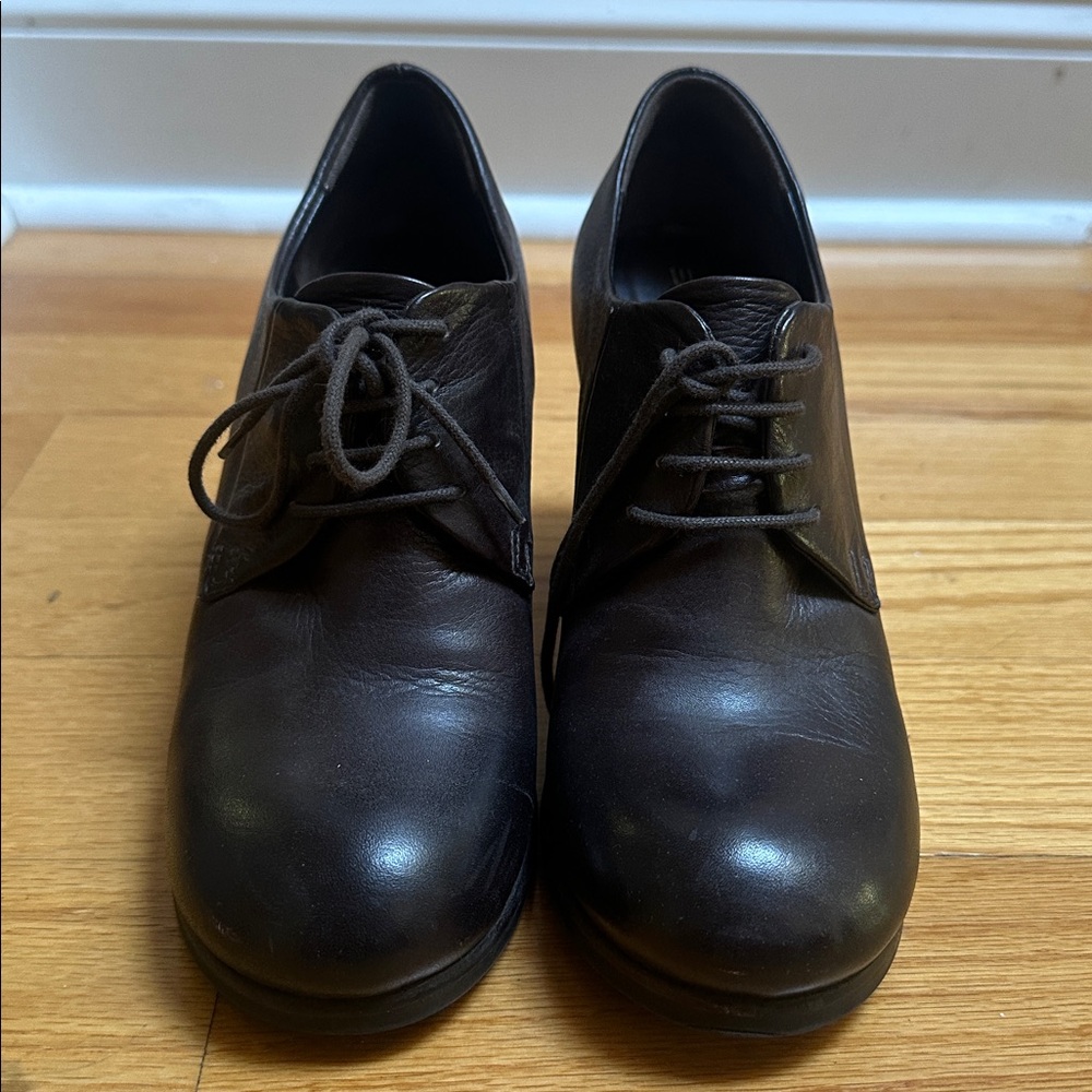 Strategia Block Heel Lace-up Brown Pumps Made in Italy like new